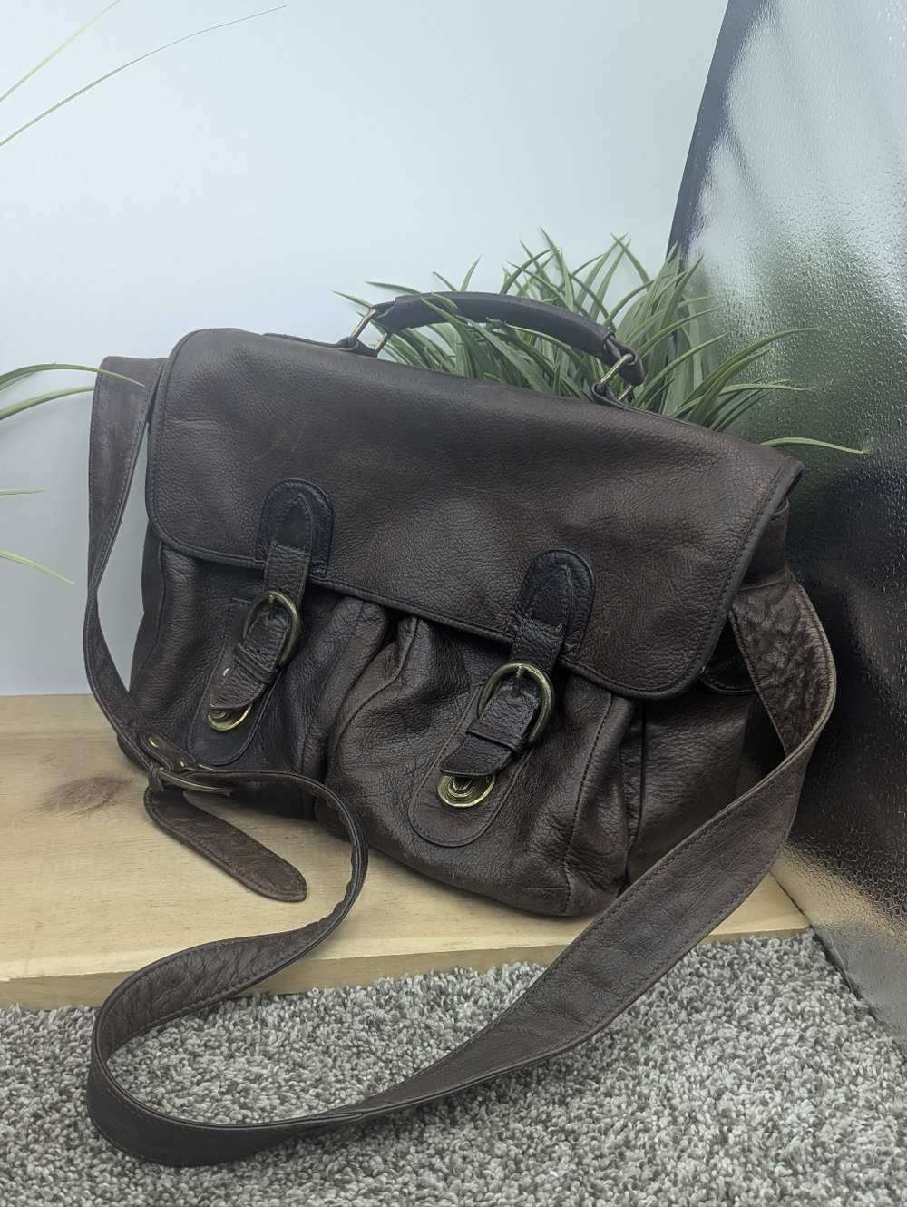 Wilson's Leather Small Messamger Shoulder Bag With Top Handle Distressed